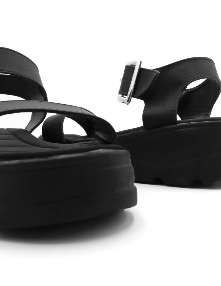 Sandalias con plataforma en Piel Vegana – Negro