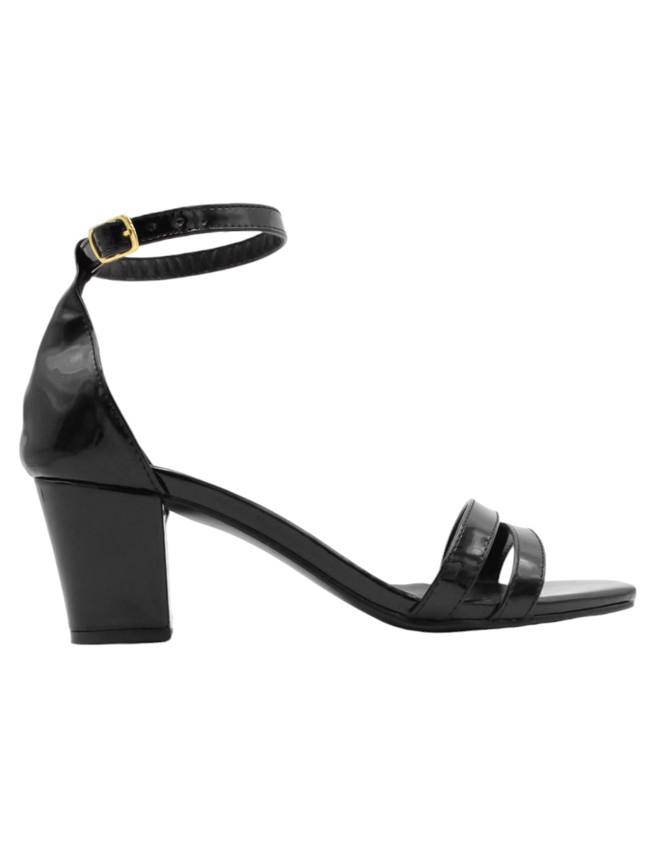 Sandalia con tacón en Charol – Negro