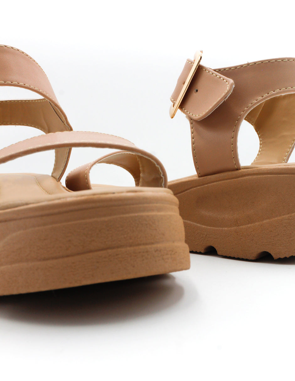 Sandalias con plataforma en Piel Vegana – Beige