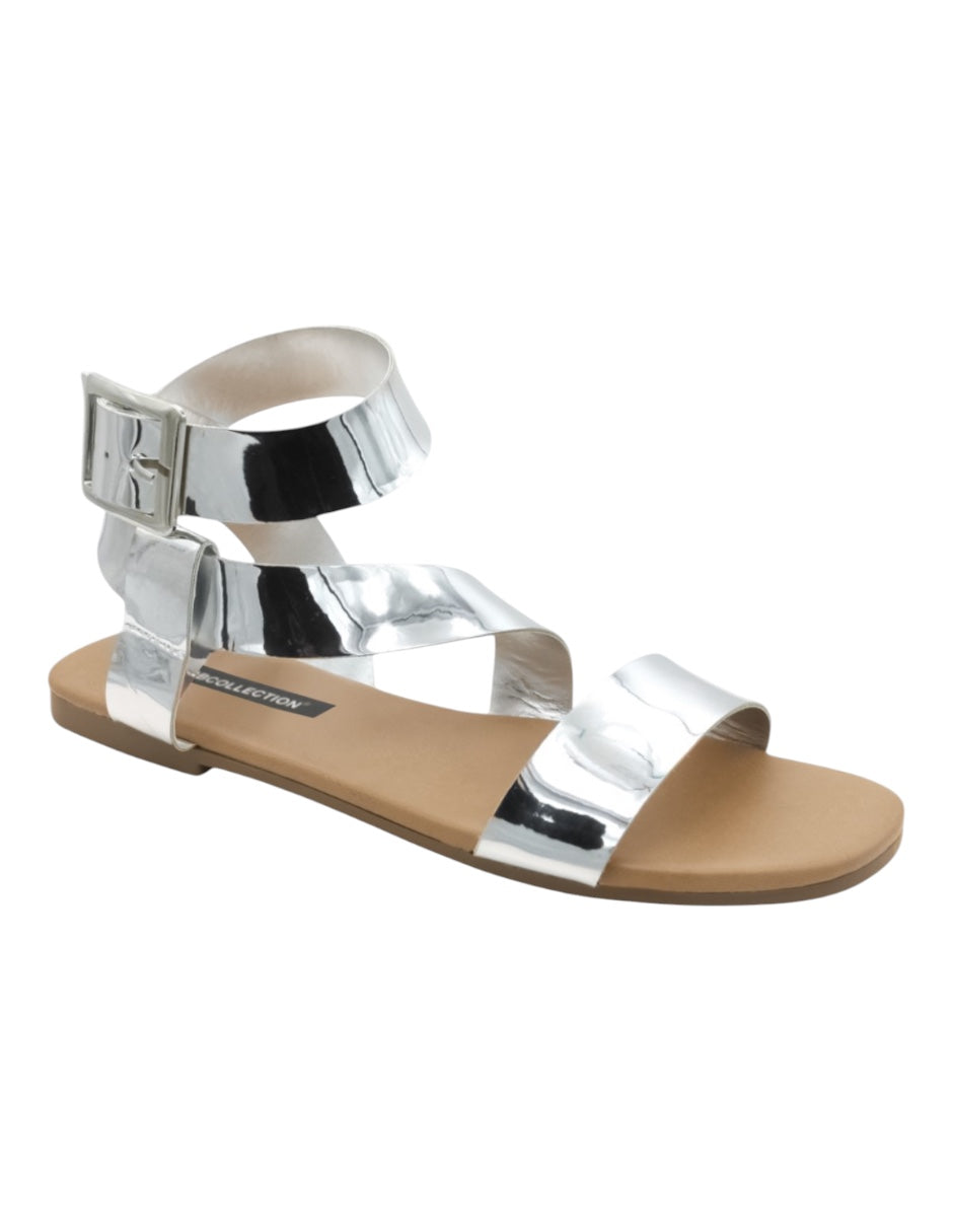 Sandalias de piso Exterior Piel Vegana Color Plata Para Mujer De RBBASICS