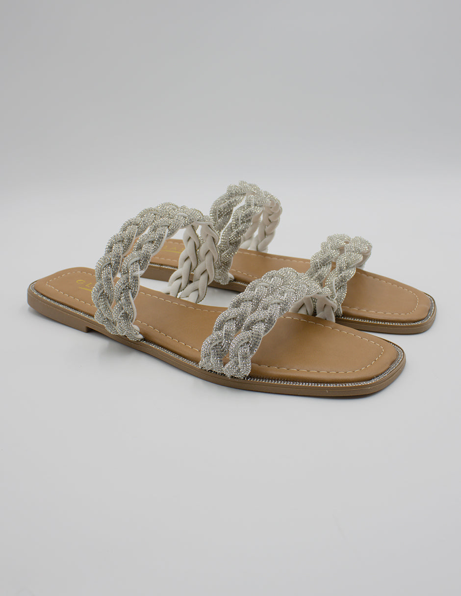 Sandalias de piso Exterior Textil Color Plata Para Mujer De Glaze