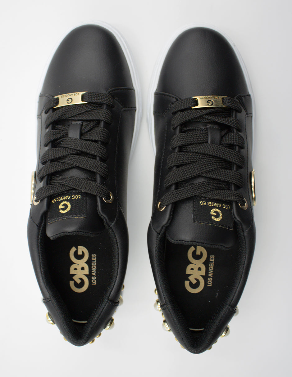 Tenis con cordones en Piel vegana – Negro Talla 23.5