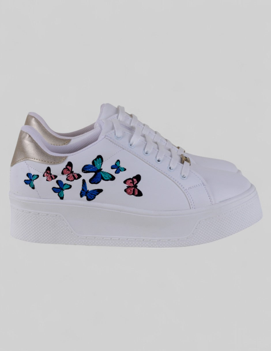 Tenis con cordones en Piel vegana – Blanco