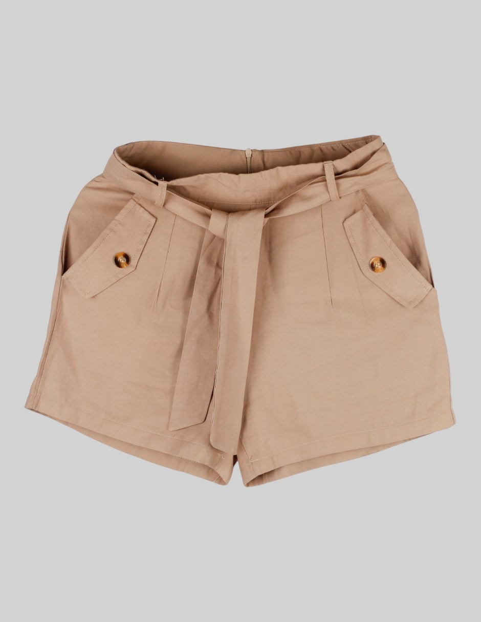 Short Exterior  Semisintético Color Beige Para Mujer De shasa