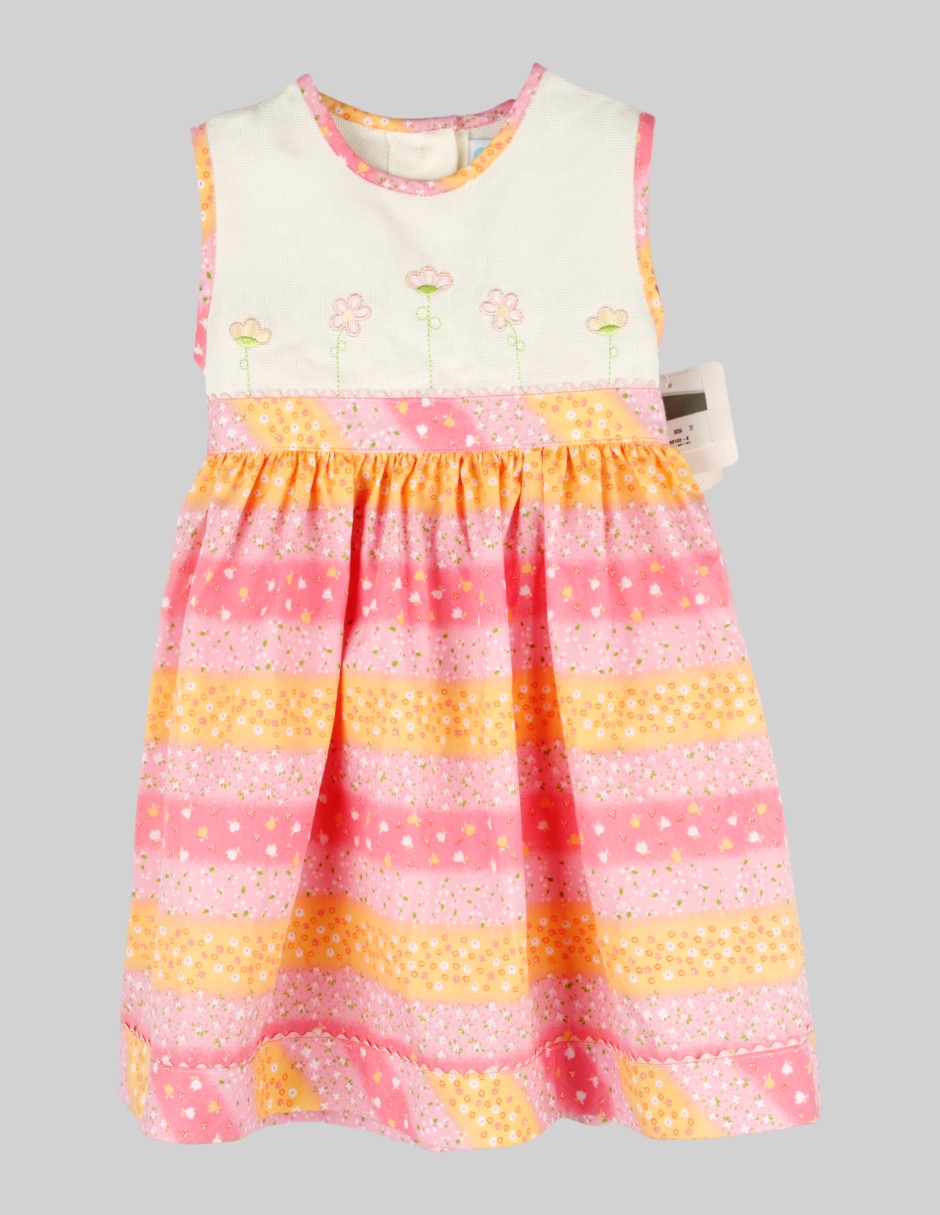 Vestido Exterior Algodón Color Multicolor Para Niña De bolo