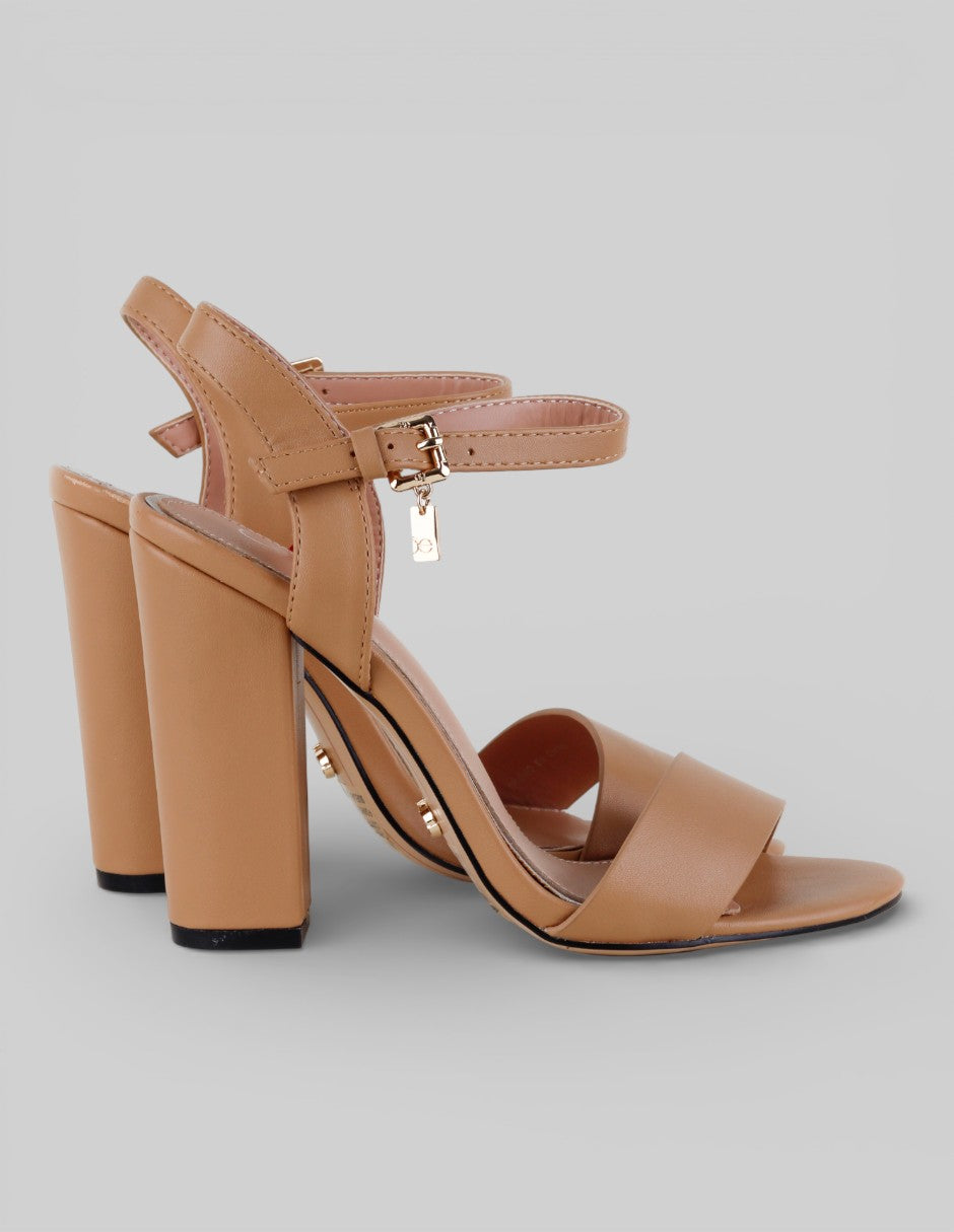 Sandalia con tacón  en Piel vegana – Beige talla 23.5