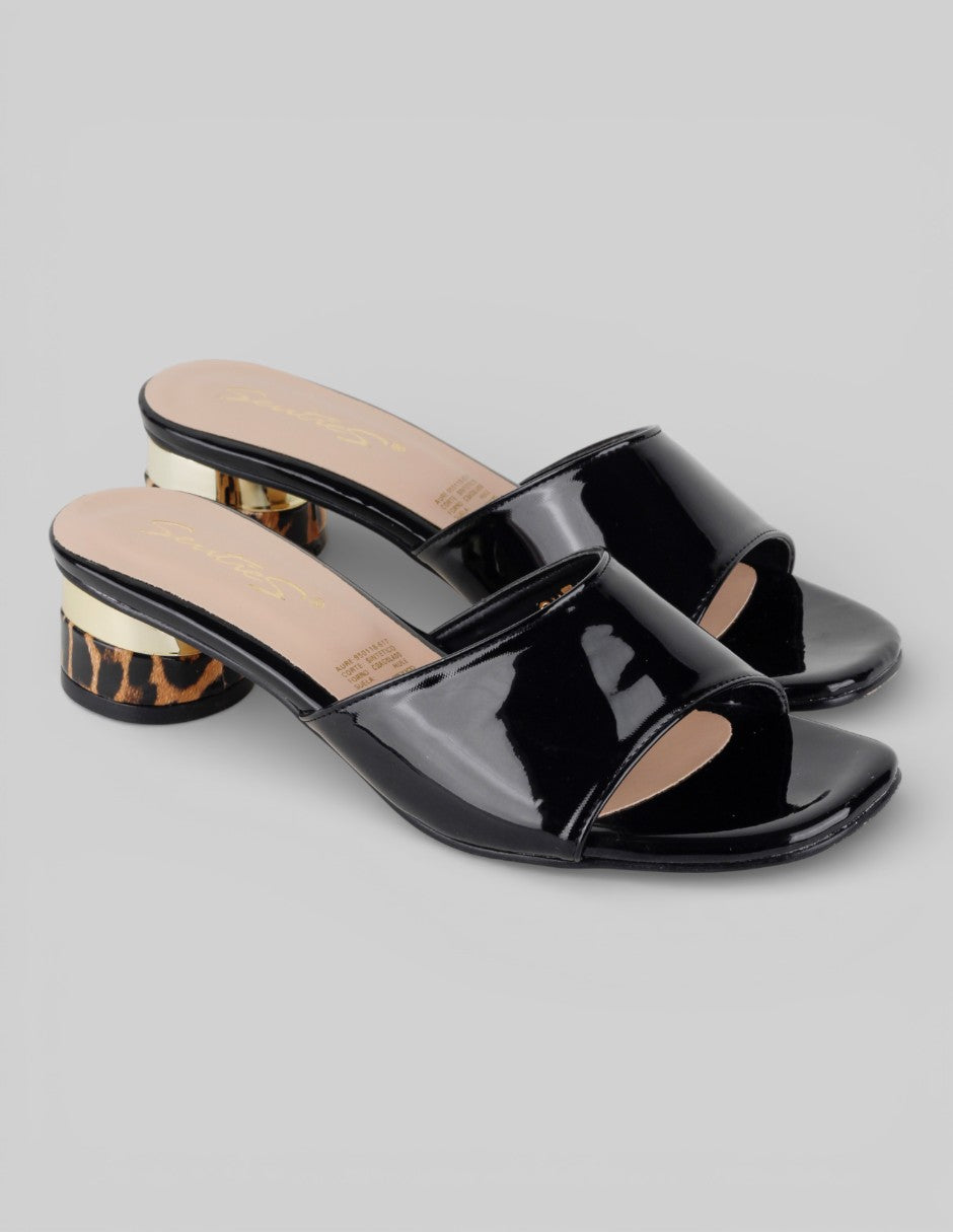 Sandalia con tacón Exterior Charol Color Negro Para Mujer De senties