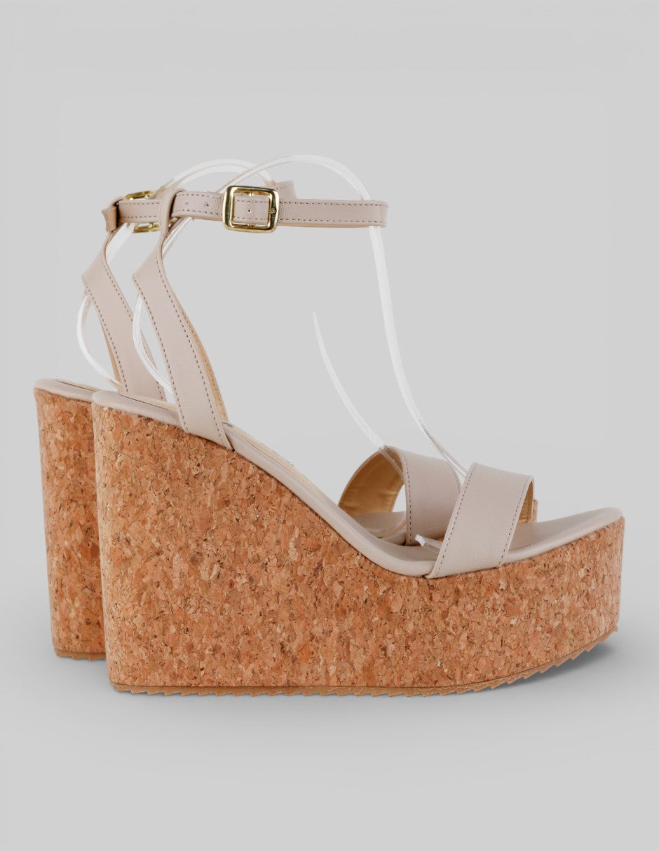 Sandalias con plataforma  en Piel vegana – Beige talla 26
