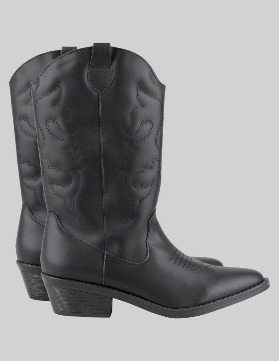 Botas tipo western  en Piel vegana – Negro talla 26