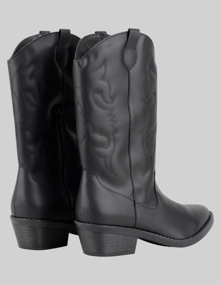 Botas tipo western  en Piel vegana – Negro talla 26