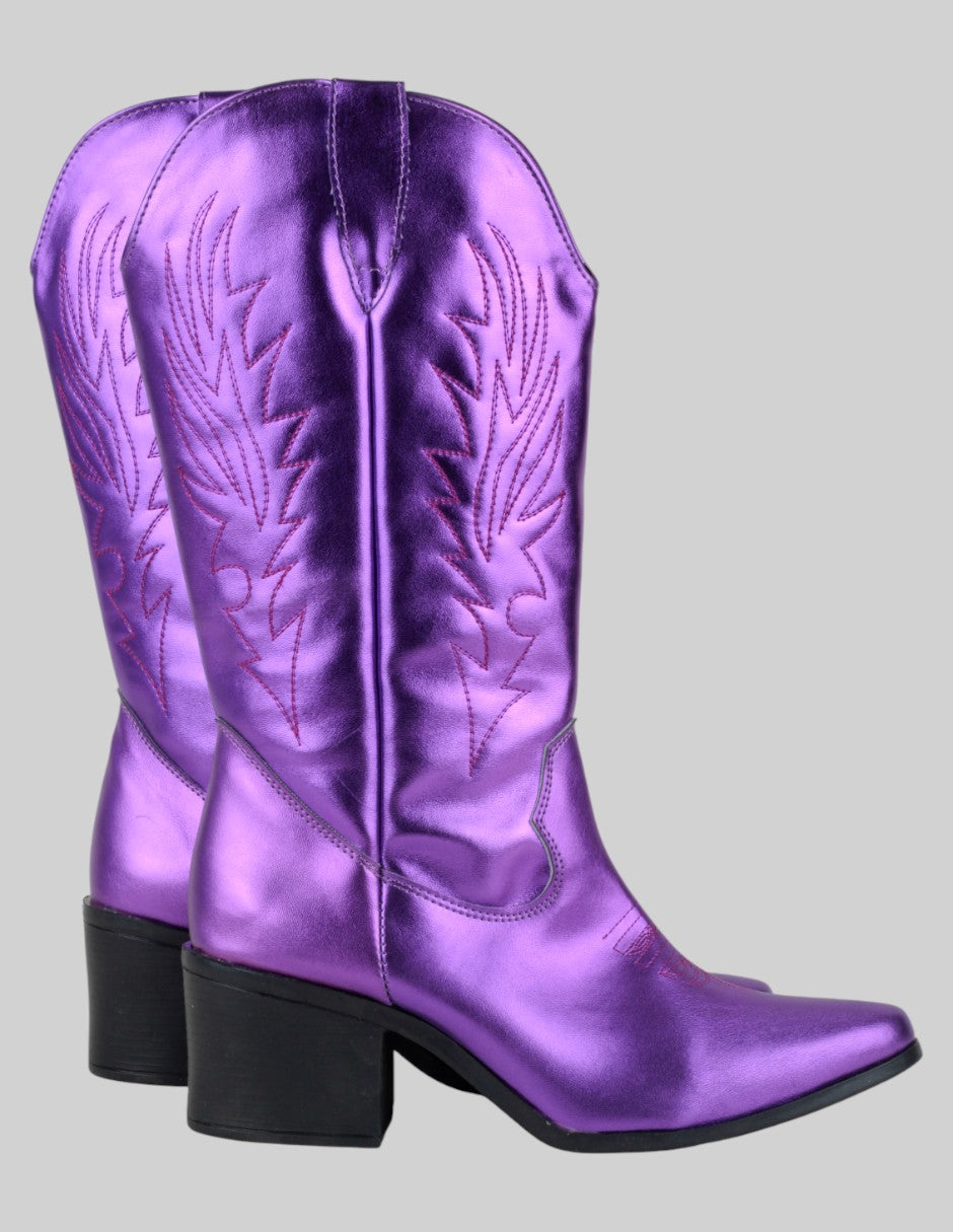 Botas tipo western  en Piel vegana – Morado talla 26