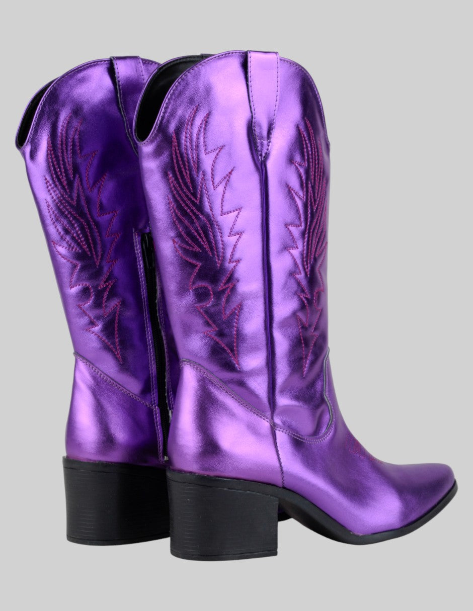 Botas tipo western  en Piel vegana – Morado talla 26