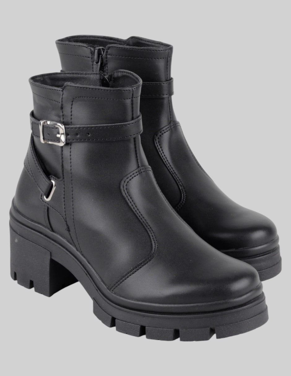 Botín con tacón Exterior Sintético Color Negro Para Mujer De Genérica