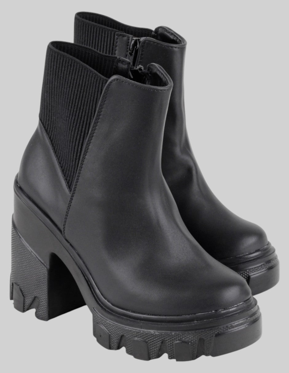 Botín con tacón Exterior Sintético Color Negro Para Mujer De Genérica