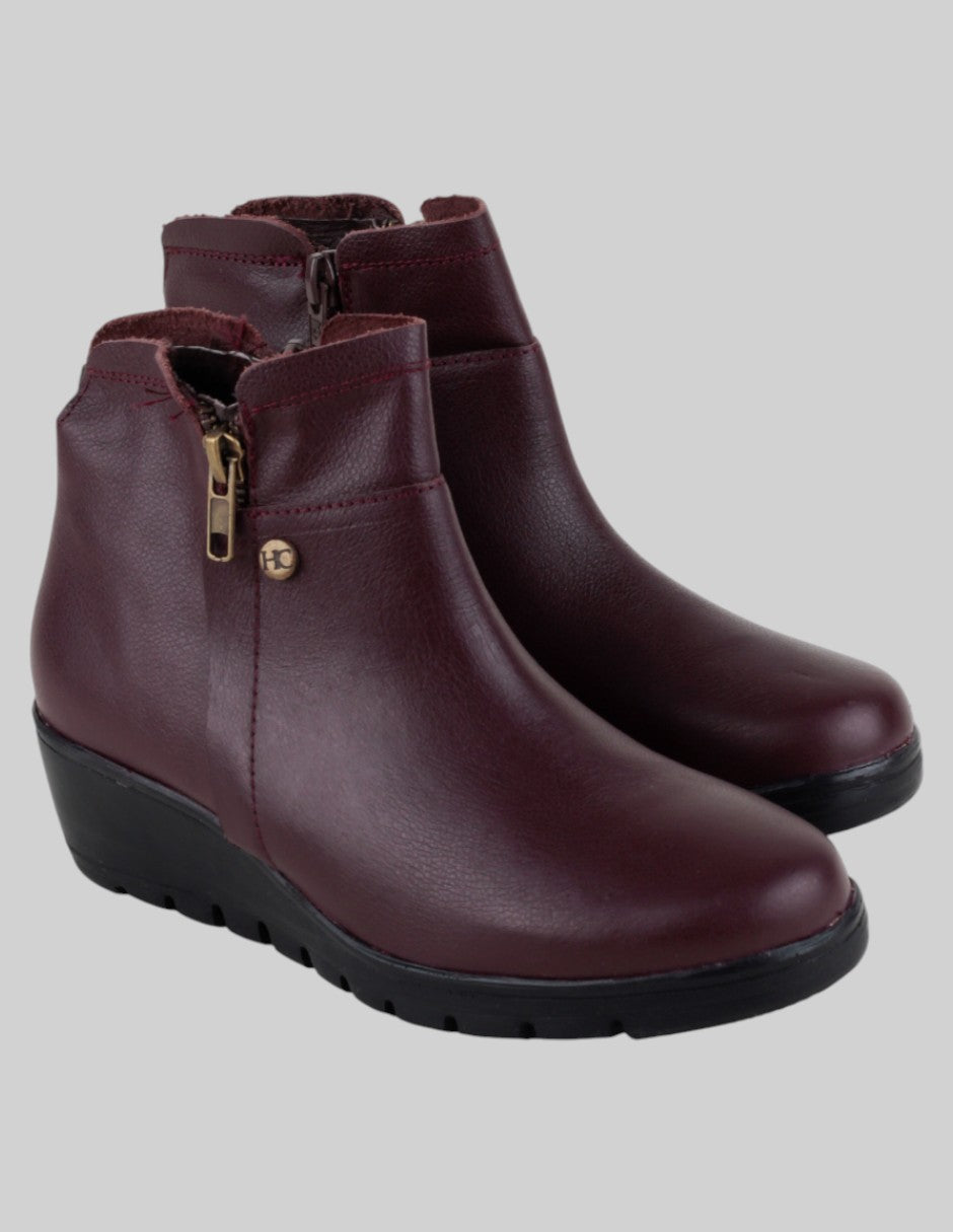 Botín con cuña Exterior Piel Color Rojo Para Mujer De hand mada & confort