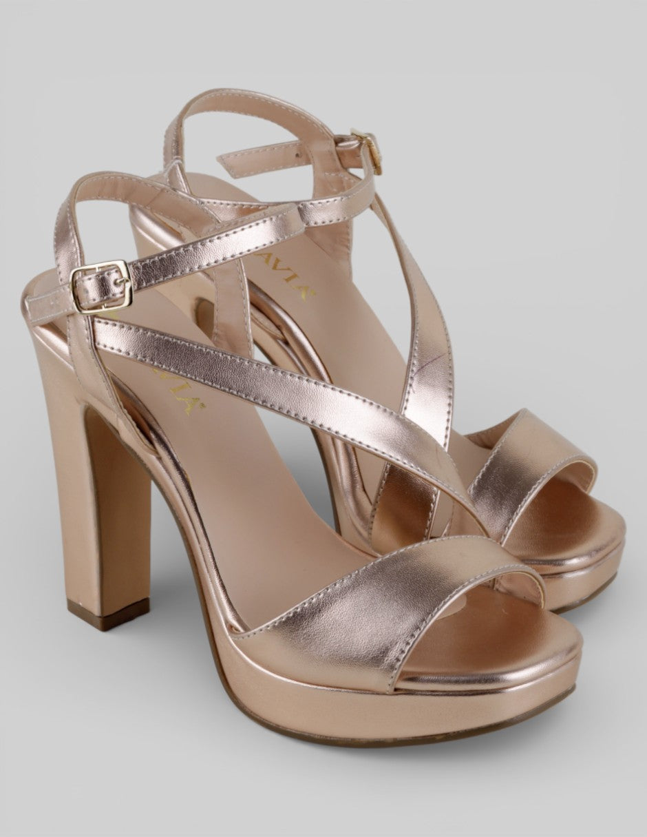 Sandalia con tacón Exterior Sintético Color Dorado Para Mujer De pravia