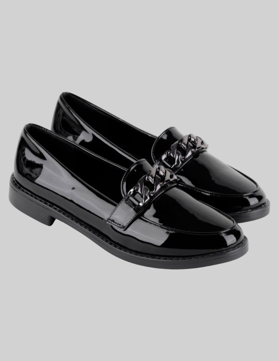 Mocasines Exterior Charol Color Negro Para Mujer De Leon