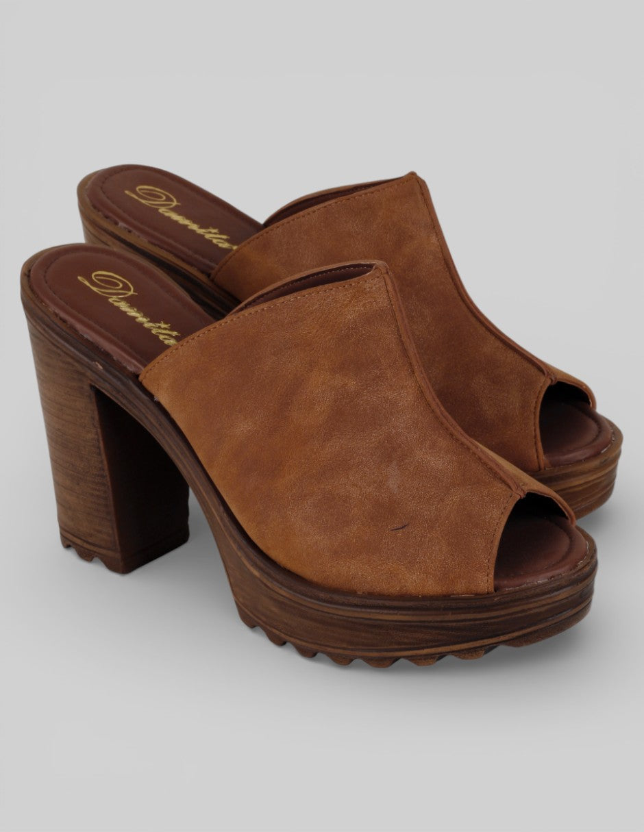 Sandalia con tacón Exterior Piel vegana Color Café Para Mujer De damita