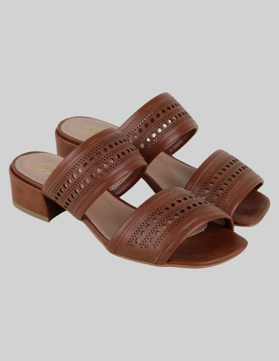 Sandalia con tacón Exterior Piel vegana Color Café Para Mujer De damita