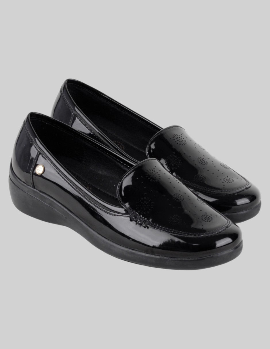 Mocasines Exterior Charol Color Negro Para Mujer De Etnia