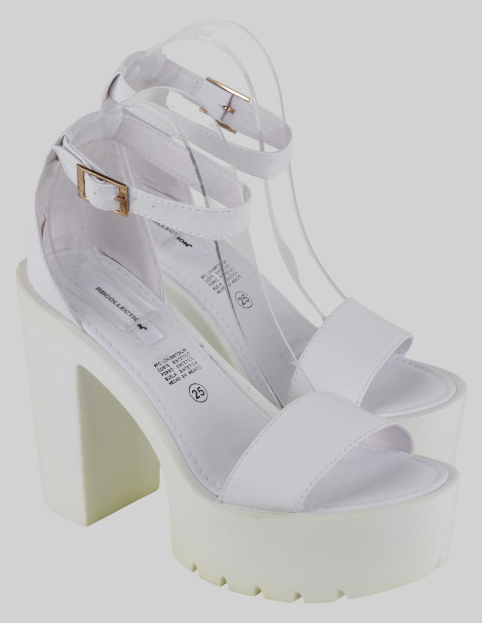 Sandalia con tacón Exterior Piel vegana Color Blanco Para Mujer De rbcollection
