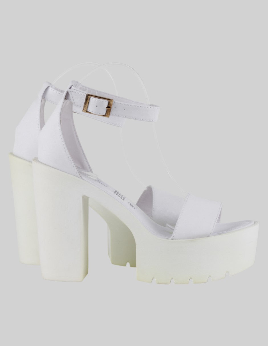 Sandalia con tacón  en Piel vegana – Blanco talla 25