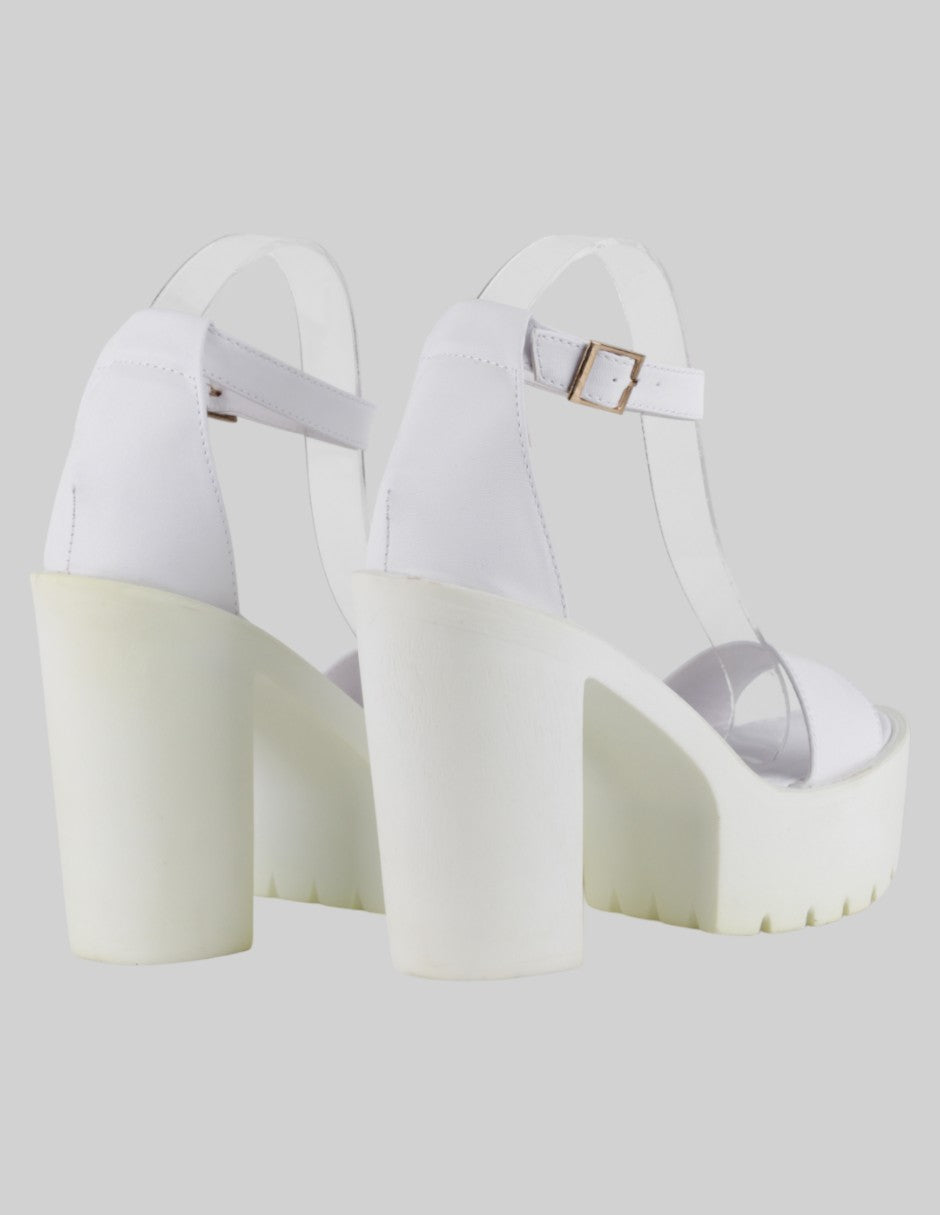 Sandalia con tacón  en Piel vegana – Blanco talla 25
