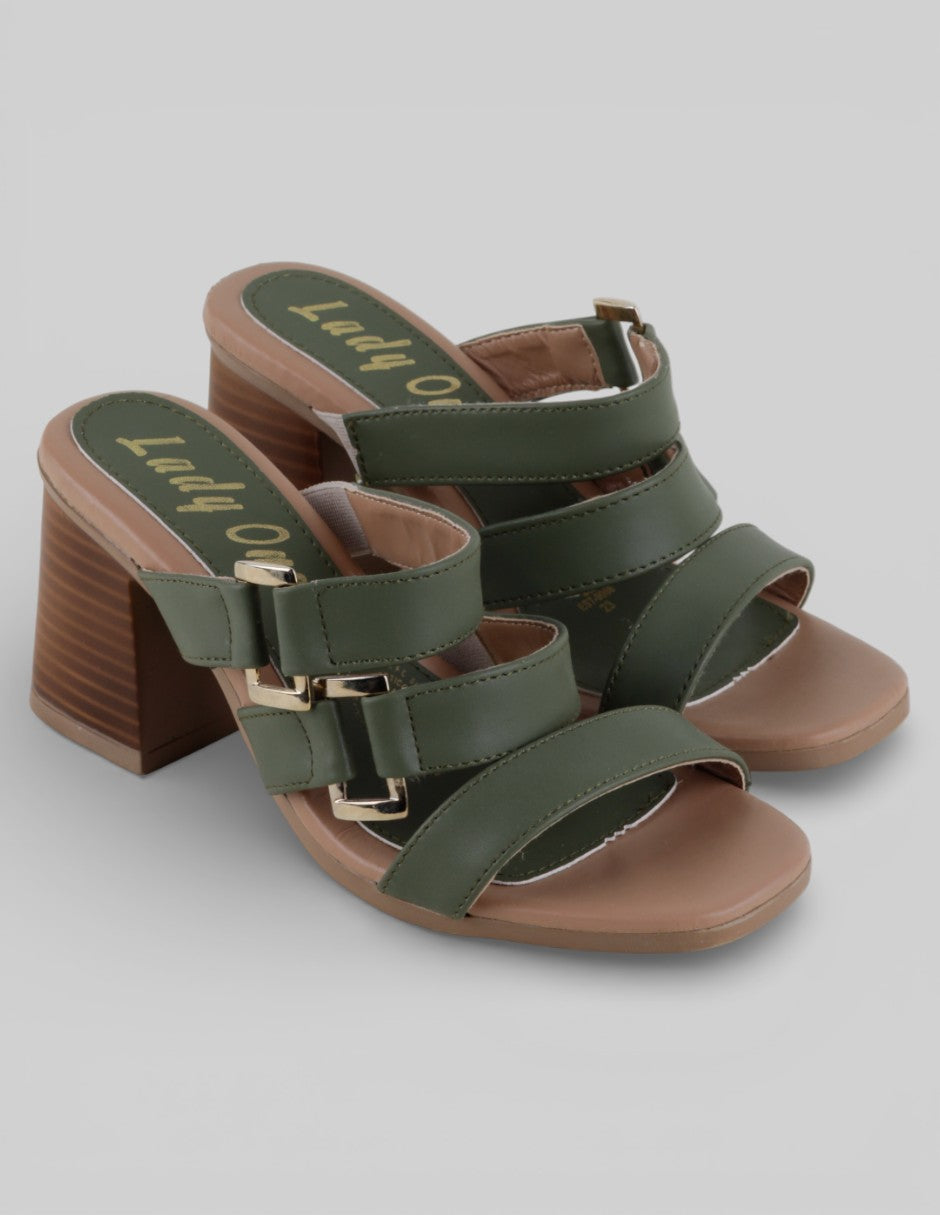 Sandalia con tacón Exterior Sintético Color Verde Para Mujer De lady one