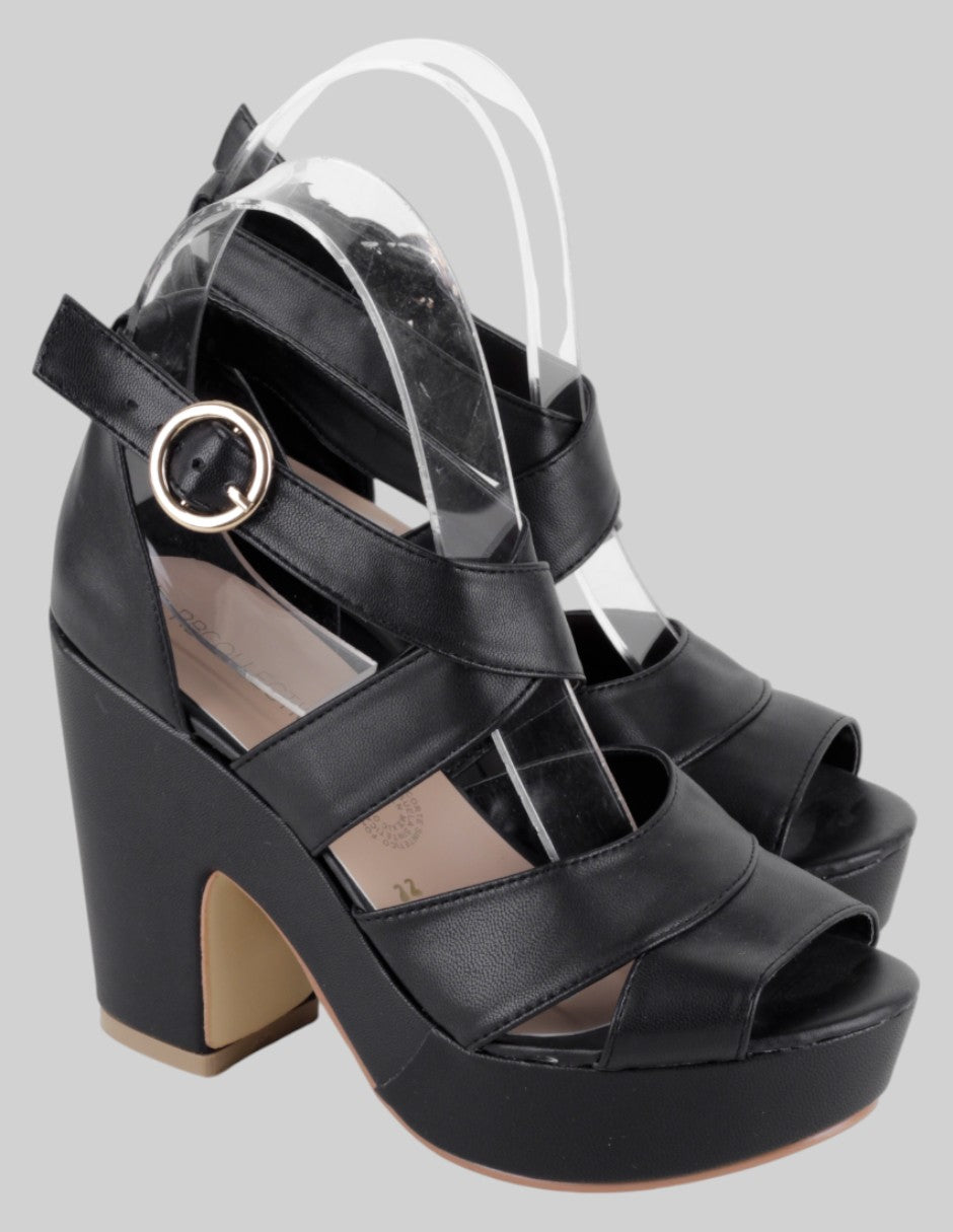 Sandalia con tacón Exterior Sintético Color Negro Para Mujer De rbcollection