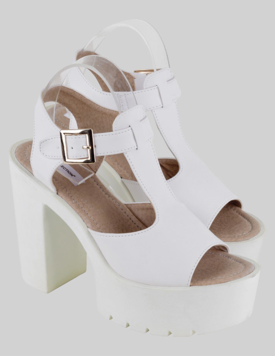 Sandalia con tacón Exterior Sintético Color Blanco Para Mujer De rbcollection
