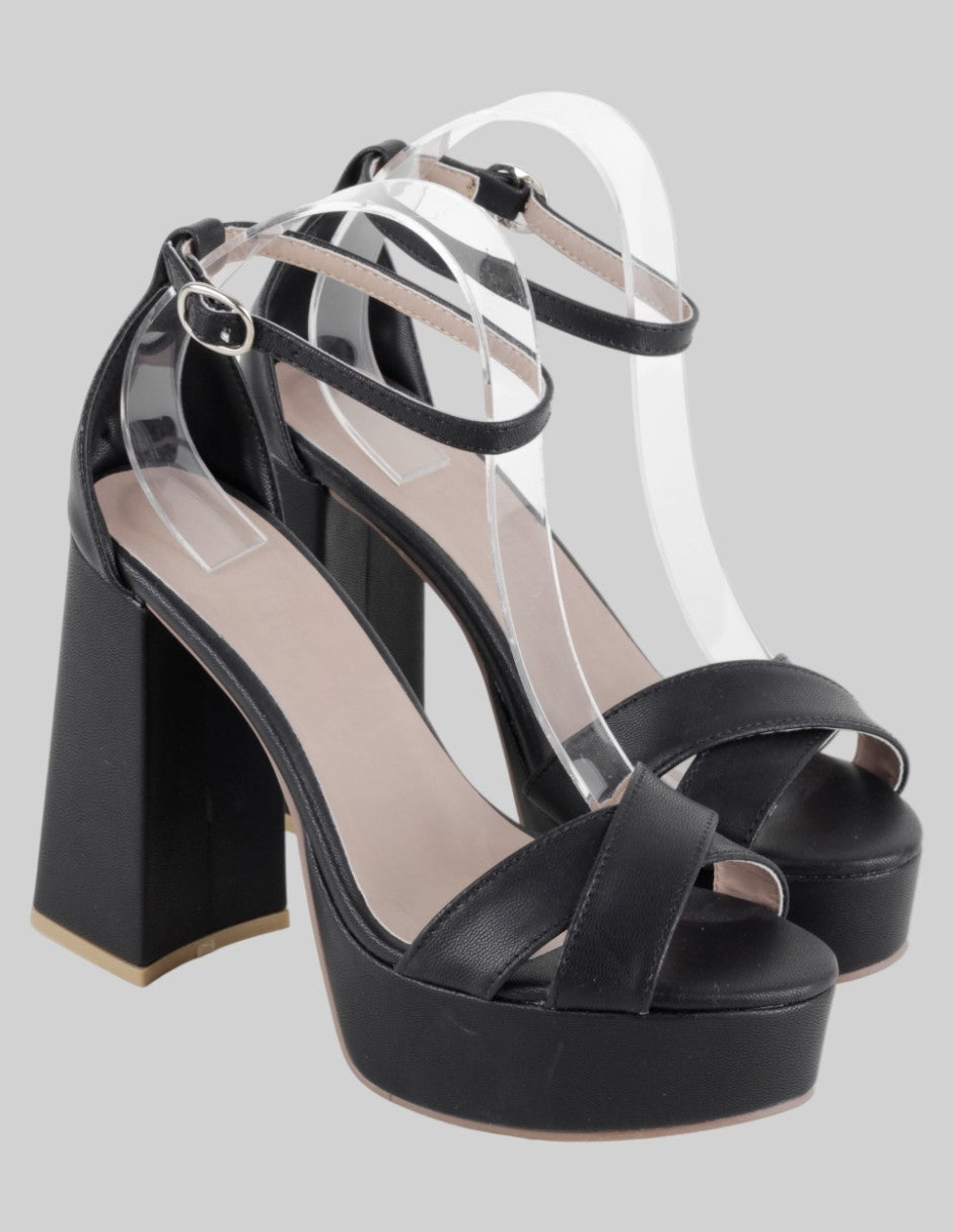 Sandalia con tacón Exterior Sintético Color Negro Para Mujer De 50 fifty