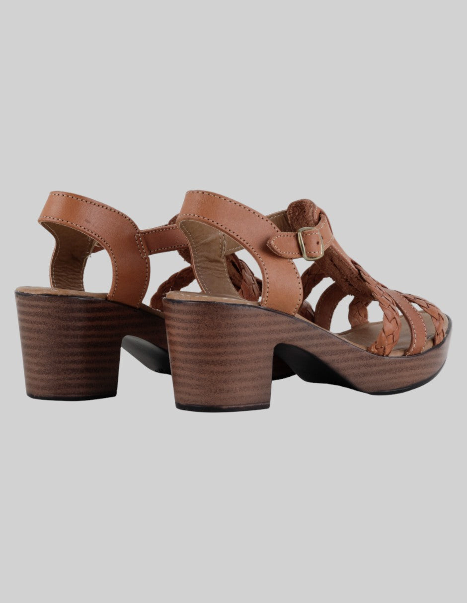 Sandalia con tacón  en Piel – Café talla 25