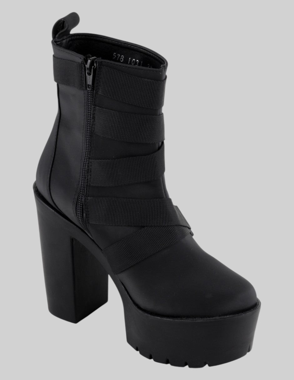 Botín con tacón Exterior Sintético Color Negro Para Mujer De cruz shoes