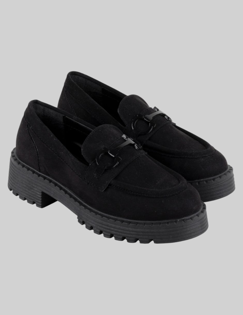 Mocasines Exterior Gamuza Color Negro Para Mujer De Oro rosa