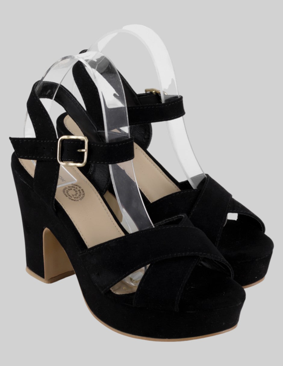 Sandalia con tacón Exterior Gamuza Color Negro Para Mujer De RBCOLLECTION