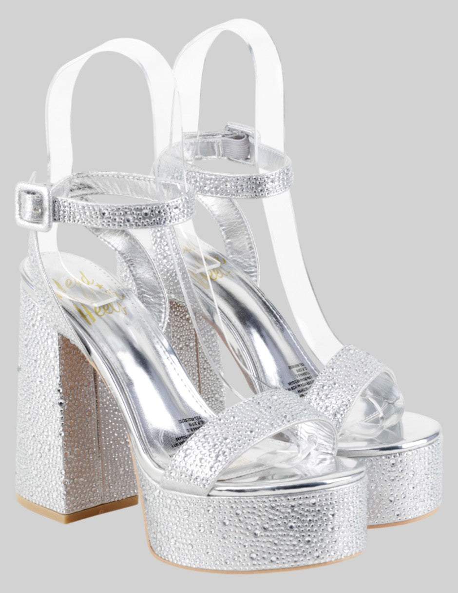 Sandalia con tacón Exterior Sintético Color Plata Para Mujer De Genérica