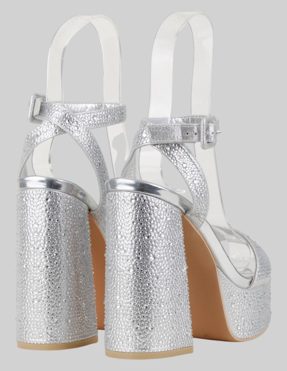 Sandalia con tacón  en Sintético – Plata talla 24