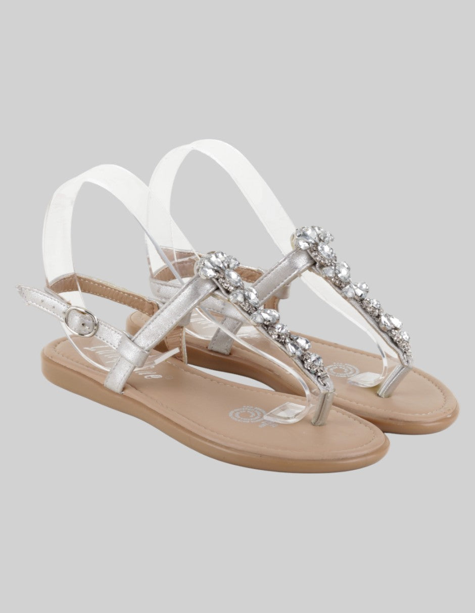 Sandalias de piso Exterior Sintético Color Plata Para Mujer De Lady one