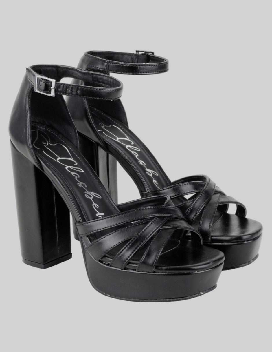 Sandalia con tacón Exterior Piel vegana Color Negro Para Mujer De Clasben