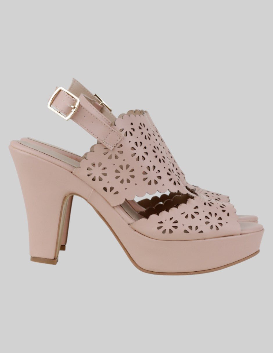 Sandalia con tacón  en Piel vegana – Beige talla 25