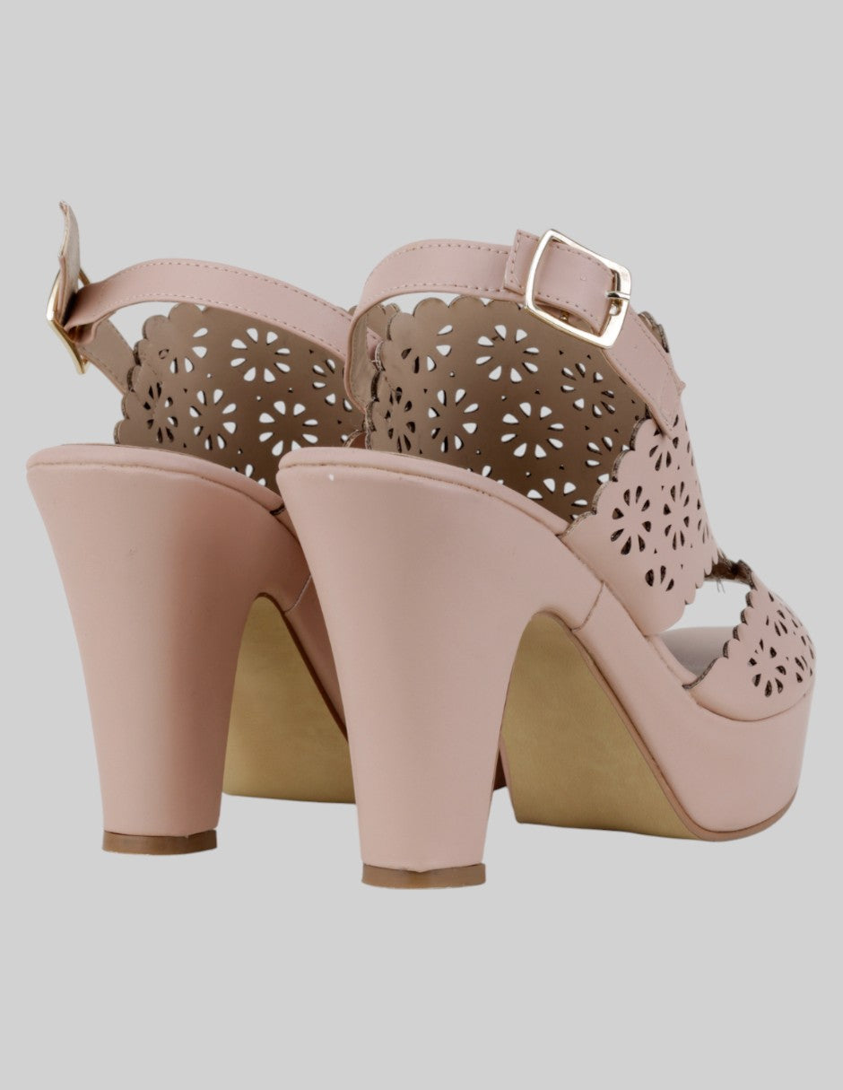Sandalia con tacón  en Piel vegana – Beige talla 25