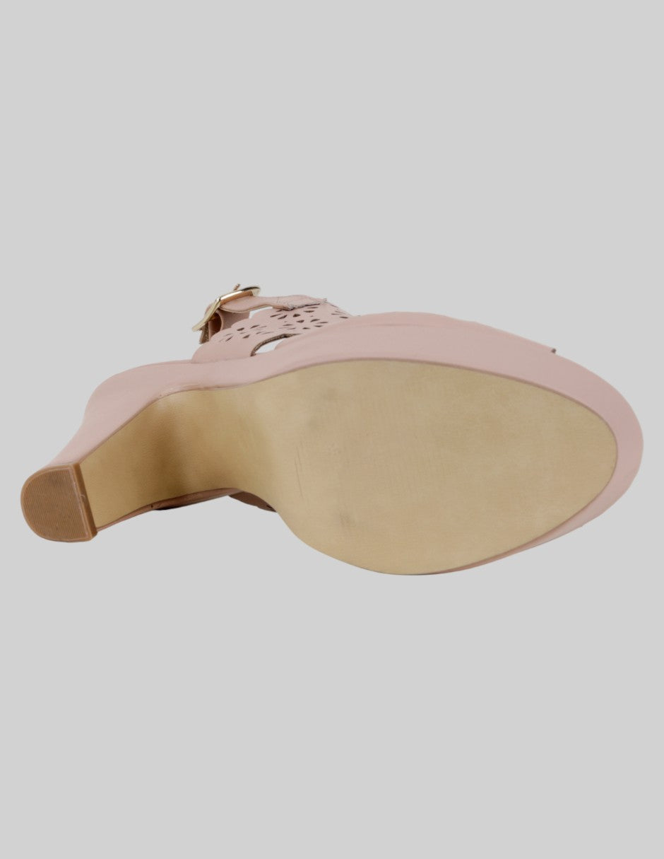 Sandalia con tacón  en Piel vegana – Beige talla 25