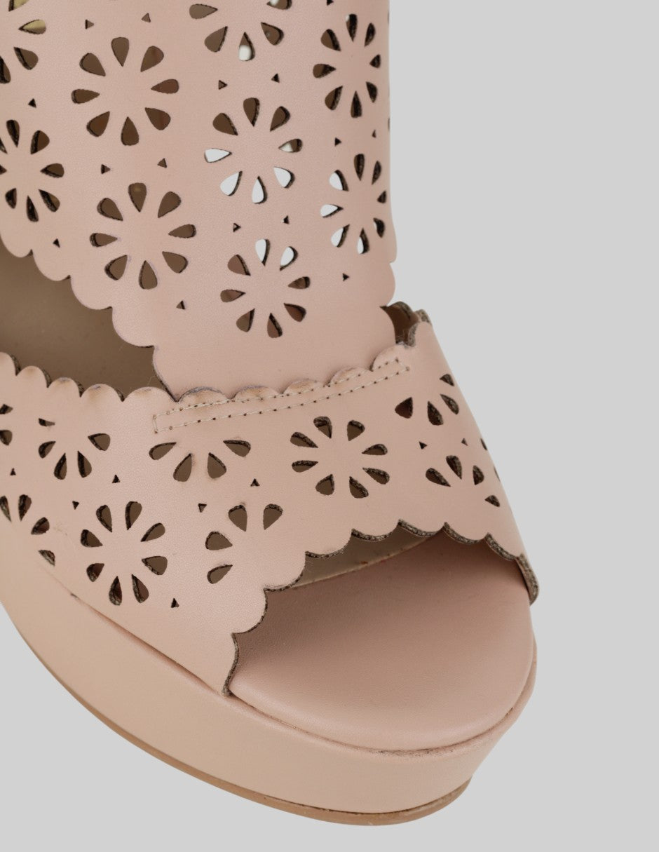 Sandalia con tacón  en Piel vegana – Beige talla 25