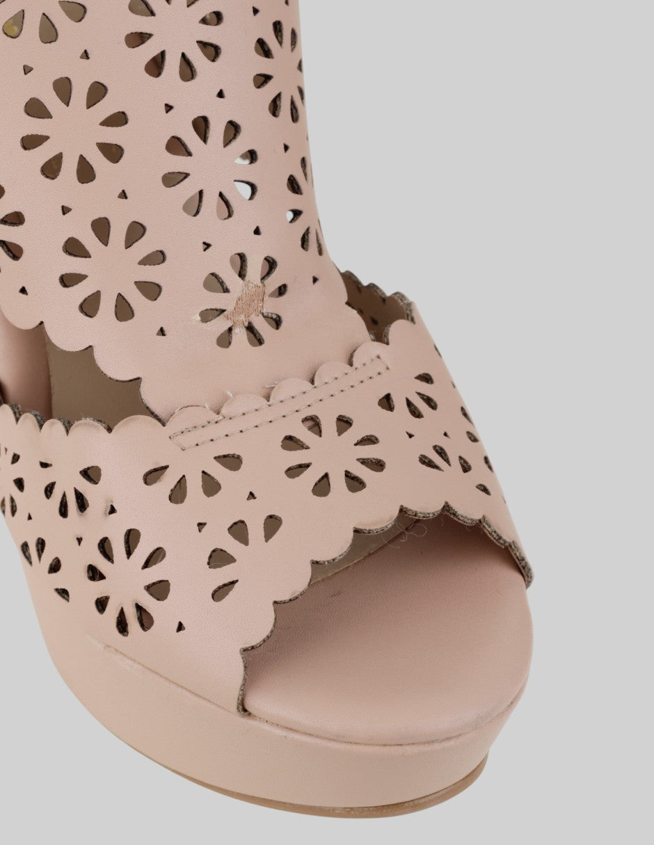 Sandalia con tacón  en Piel vegana – Beige talla 25
