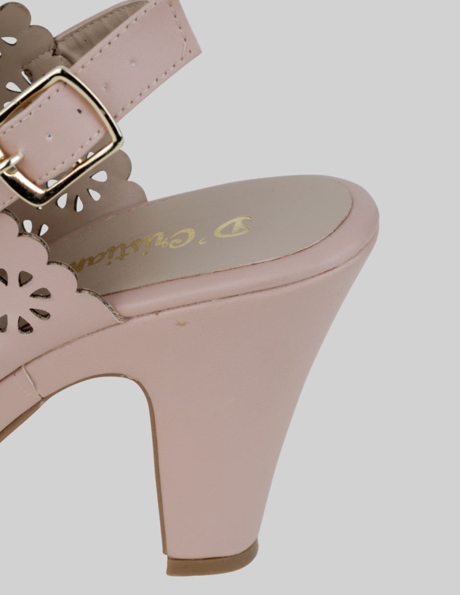 Sandalia con tacón  en Piel vegana – Beige talla 25