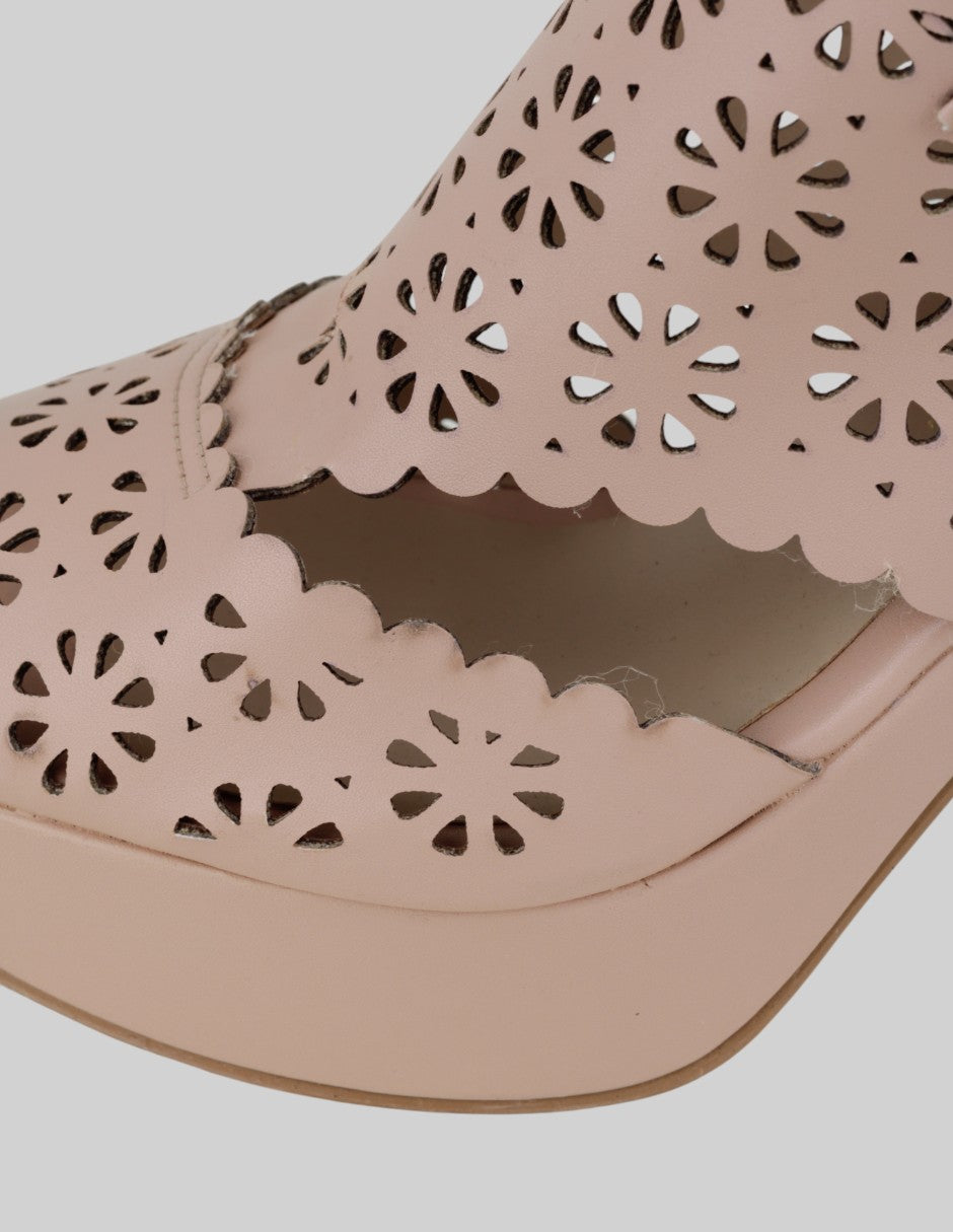 Sandalia con tacón  en Piel vegana – Beige talla 25