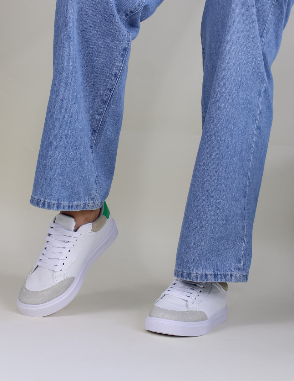 Tenis con cordones en Sintético – Blanco