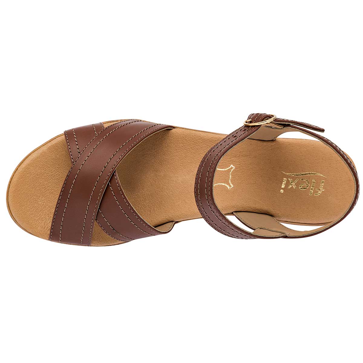 Sandalias Exterior Piel Color Camel Para Mujer De Flexi