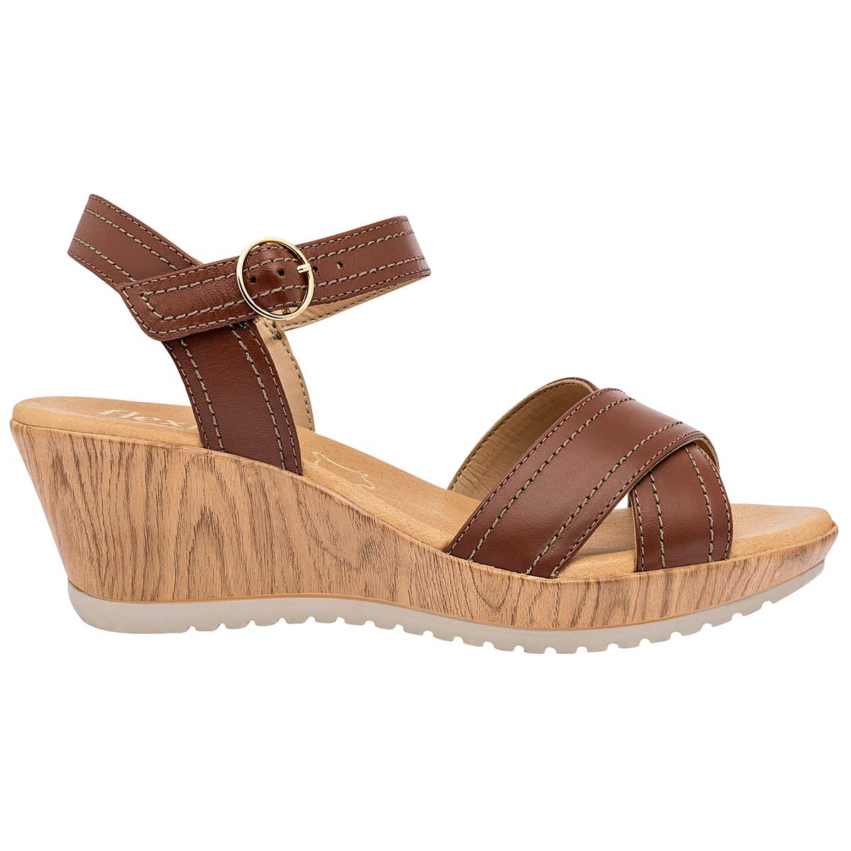 Sandalias Exterior Piel Color Camel Para Mujer De Flexi