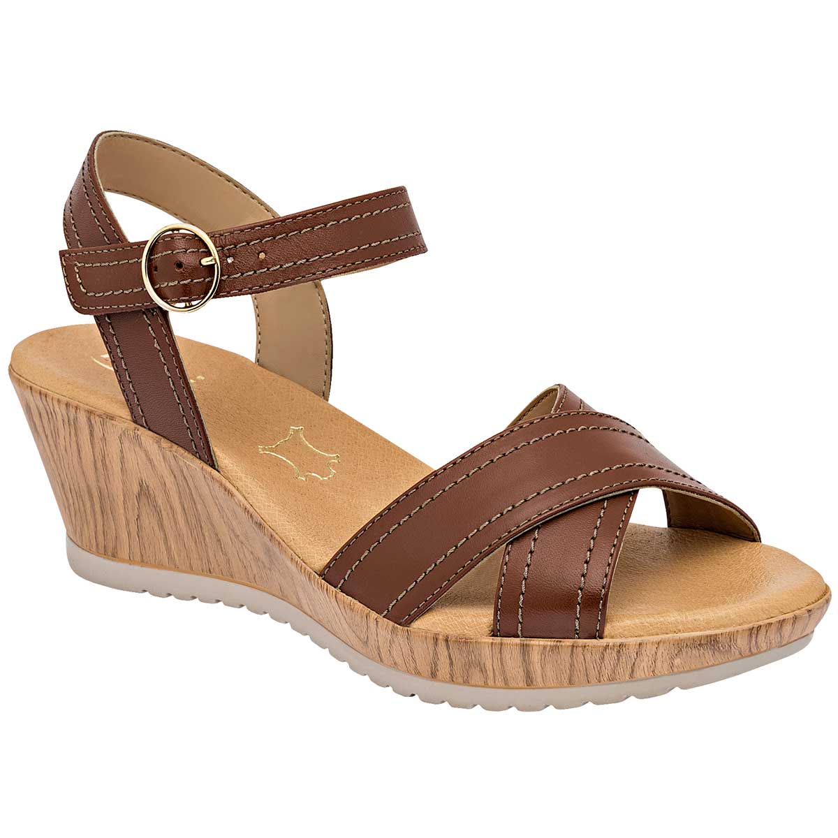 Sandalias Exterior Piel Color Camel Para Mujer De Flexi